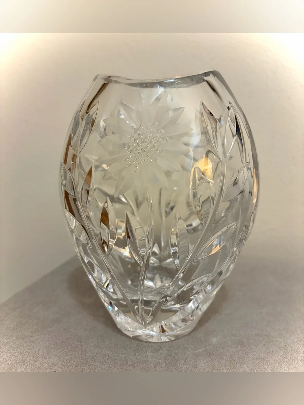 German Lausitzer Margaret Sunflower Lead Crystal Vase Vintage 1960s W Germany
